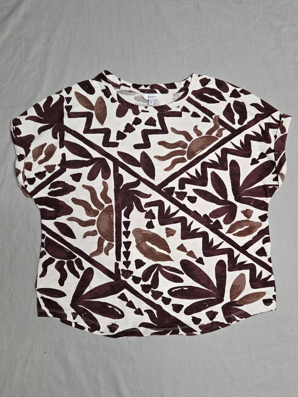 Reitmans Short-Sleeve Crew-Neck T-Shirt Women's Size L Brown Cream